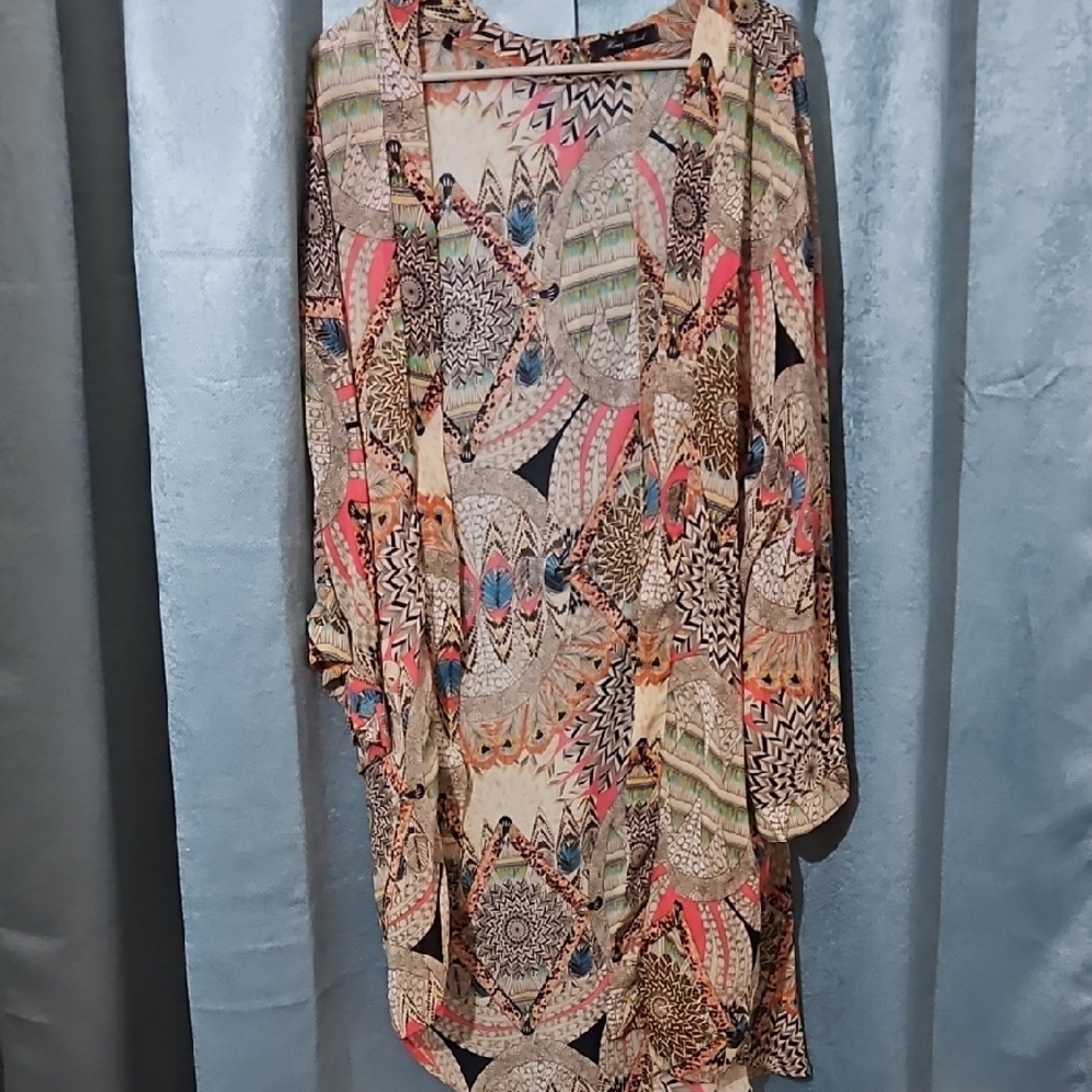 Honey Punch Women's Pink and Blue Boho Festival Kimono - One Size - Picture 3 of 5